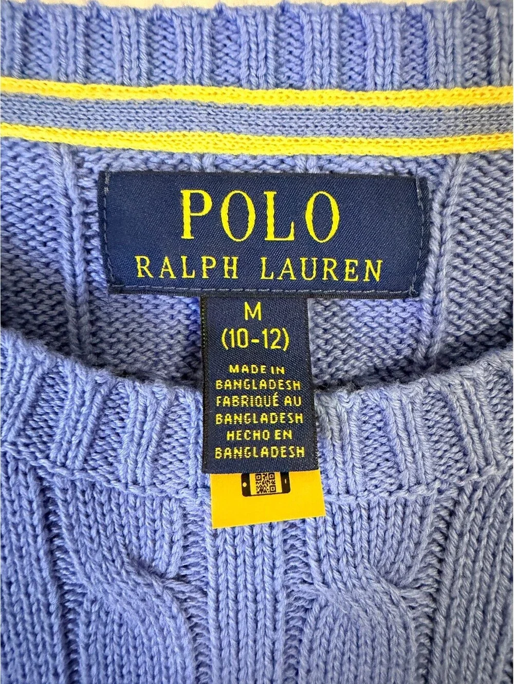 Polo Ralph Lauren Kids Cable Knit Sweater Blue 100% Cotton Crewneck Pony Logo